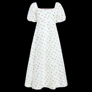 Hill House Matilda Organza Collectors Edition White and Green Midi Dress Small